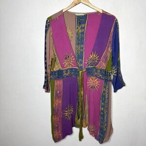 Soft Surroundings Tie Front Cardigan Izmir Print Womens Large Colorful Artsy Sun
